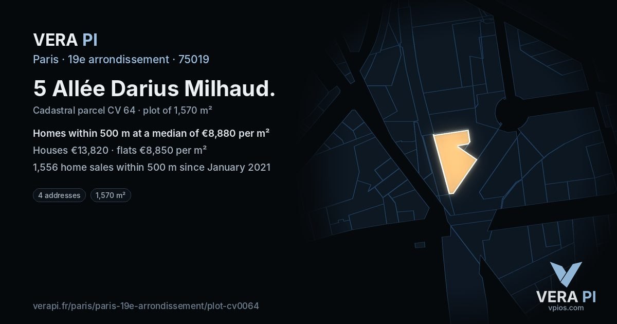 5 Allée Darius Milhaud, 19e arrondissement at night – the plot lit, the parcels around coloured by the prices near them