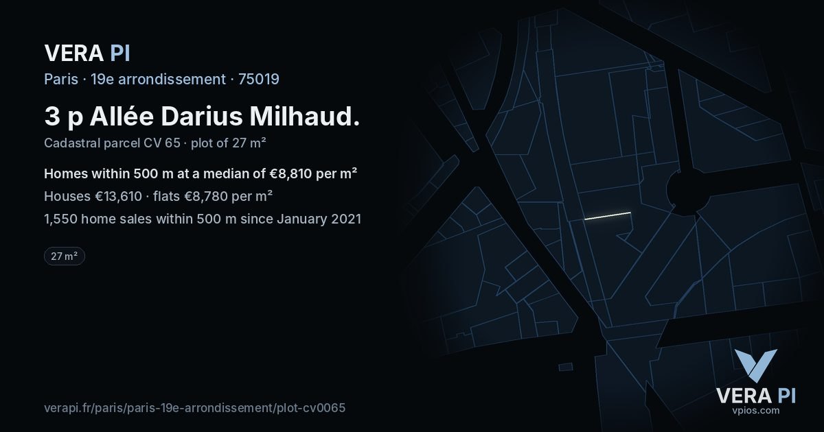 3 p Allée Darius Milhaud, 19e arrondissement at night – the plot lit, the parcels around coloured by the prices near them