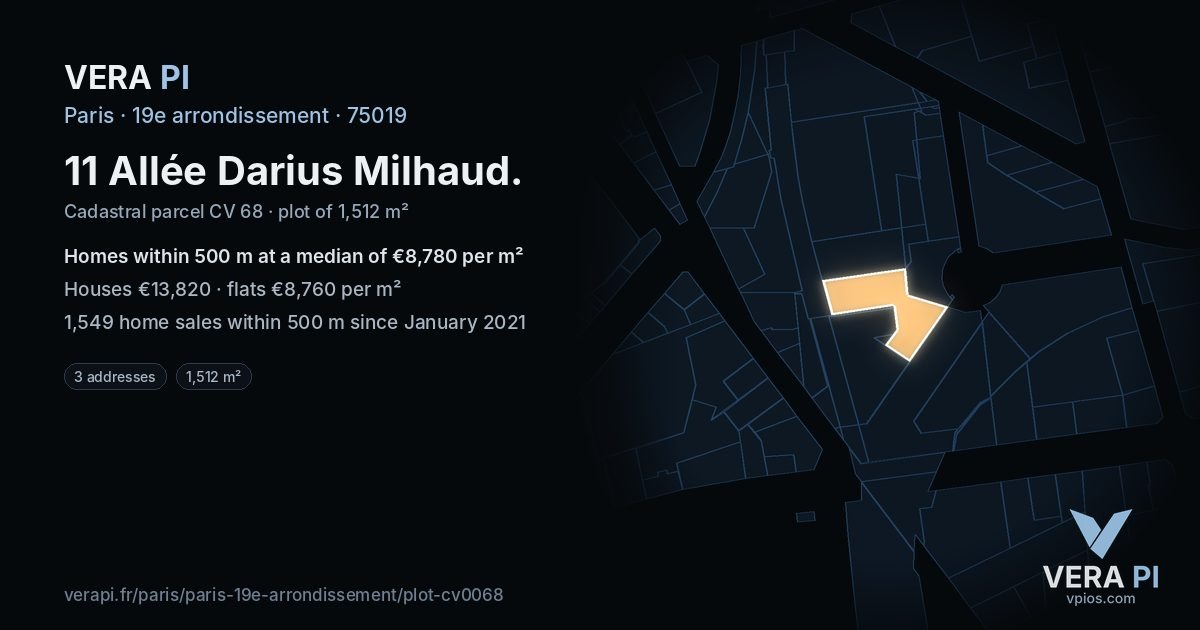 11 Allée Darius Milhaud, 19e arrondissement at night – the plot lit, the parcels around coloured by the prices near them
