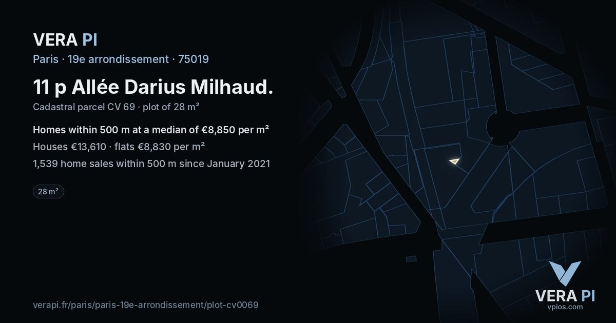 11 p Allée Darius Milhaud, 19e arrondissement at night – the plot lit, the parcels around coloured by the prices near them