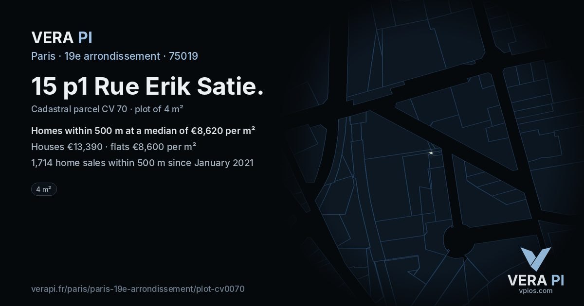15 p1 Rue Erik Satie, 19e arrondissement at night – the plot lit, the parcels around coloured by the prices near them