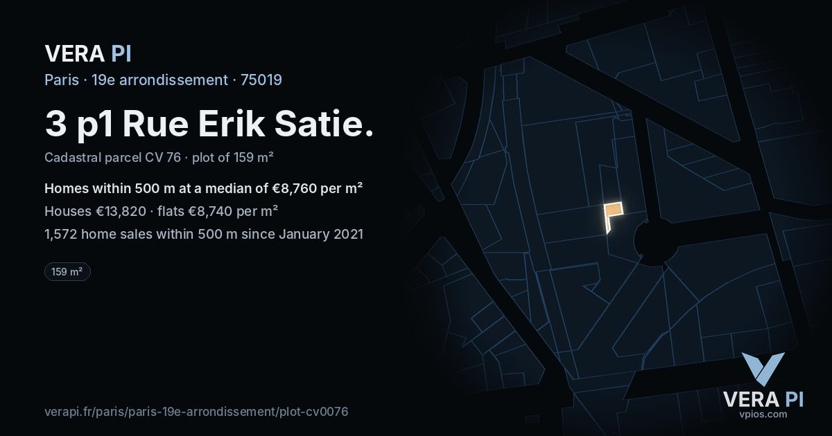 3 p1 Rue Erik Satie, 19e arrondissement at night – the plot lit, the parcels around coloured by the prices near them