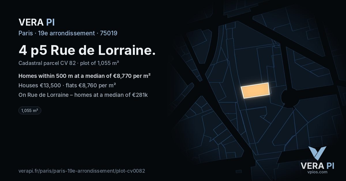4 p5 Rue de Lorraine, 19e arrondissement at night – the plot lit, the parcels around coloured by the prices near them