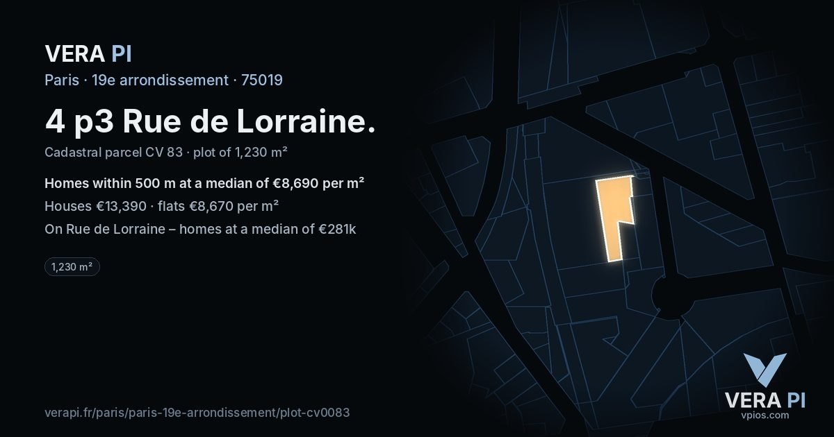 4 p3 Rue de Lorraine, 19e arrondissement at night – the plot lit, the parcels around coloured by the prices near them