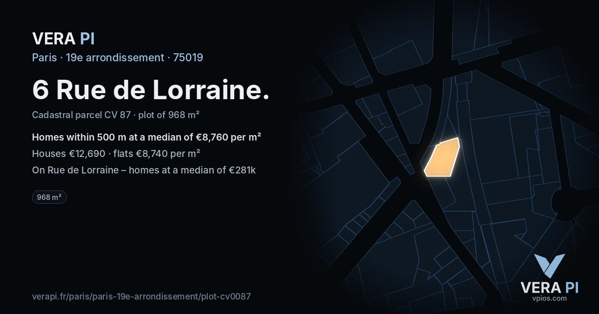 6 Rue de Lorraine, 19e arrondissement at night – the plot lit, the parcels around coloured by the prices near them