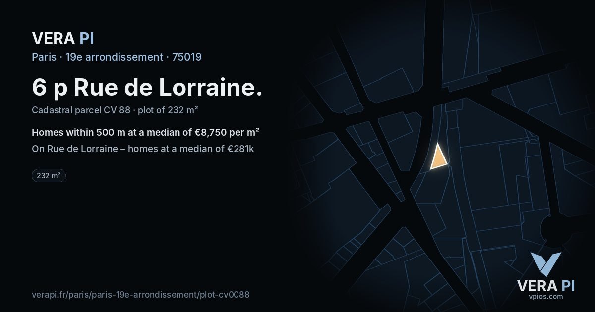 6 p Rue de Lorraine, 19e arrondissement at night – the plot lit, the parcels around coloured by the prices near them