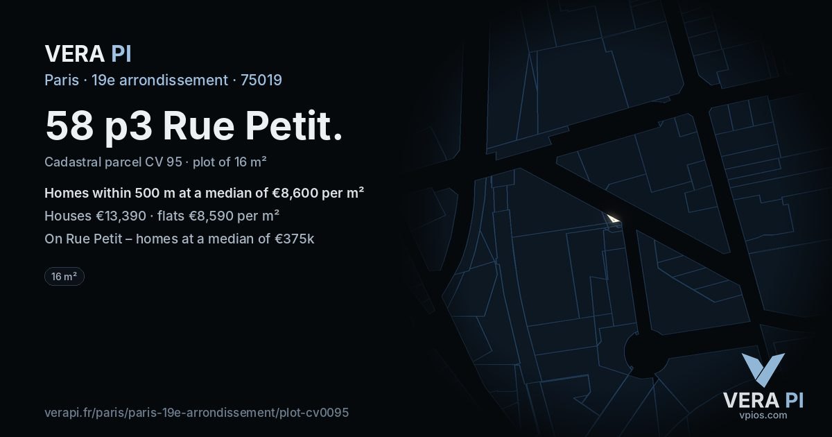 58 p3 Rue Petit, 19e arrondissement at night – the plot lit, the parcels around coloured by the prices near them
