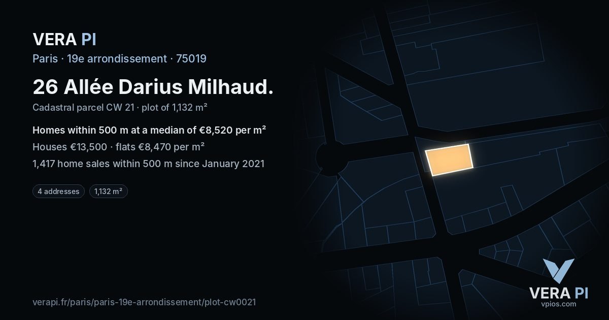 26 Allée Darius Milhaud, 19e arrondissement at night – the plot lit, the parcels around coloured by the prices near them