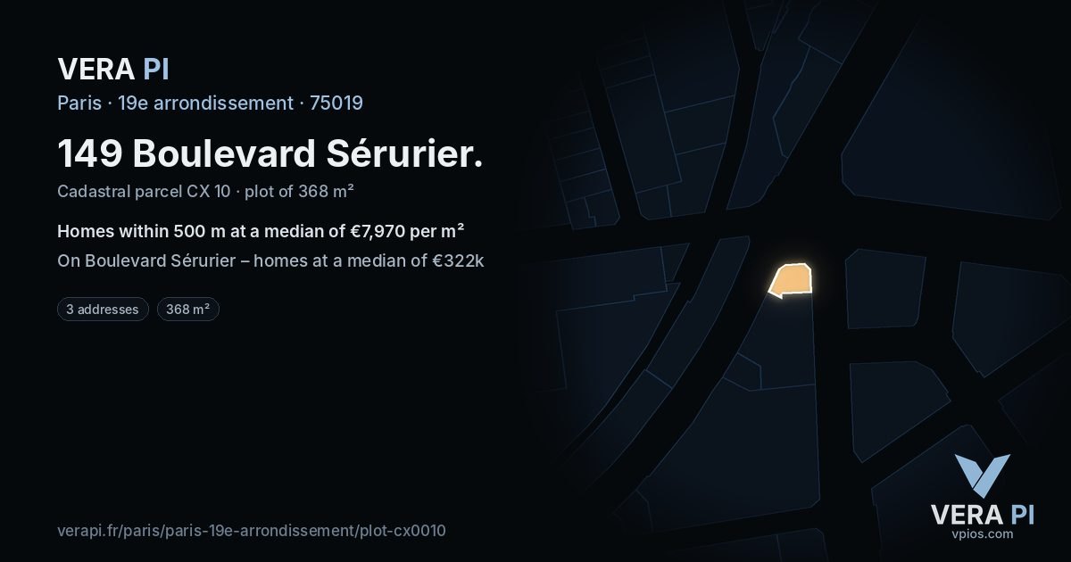 149 Boulevard Sérurier, 19e arrondissement at night – the plot lit, the parcels around coloured by the prices near them