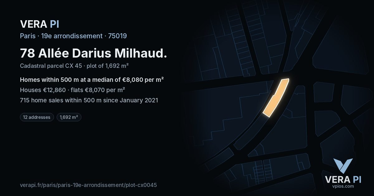 78 Allée Darius Milhaud, 19e arrondissement at night – the plot lit, the parcels around coloured by the prices near them