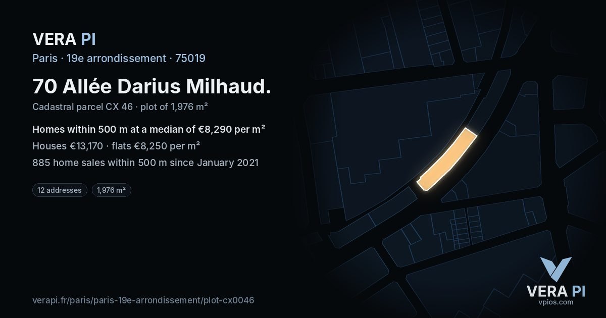 70 Allée Darius Milhaud, 19e arrondissement at night – the plot lit, the parcels around coloured by the prices near them