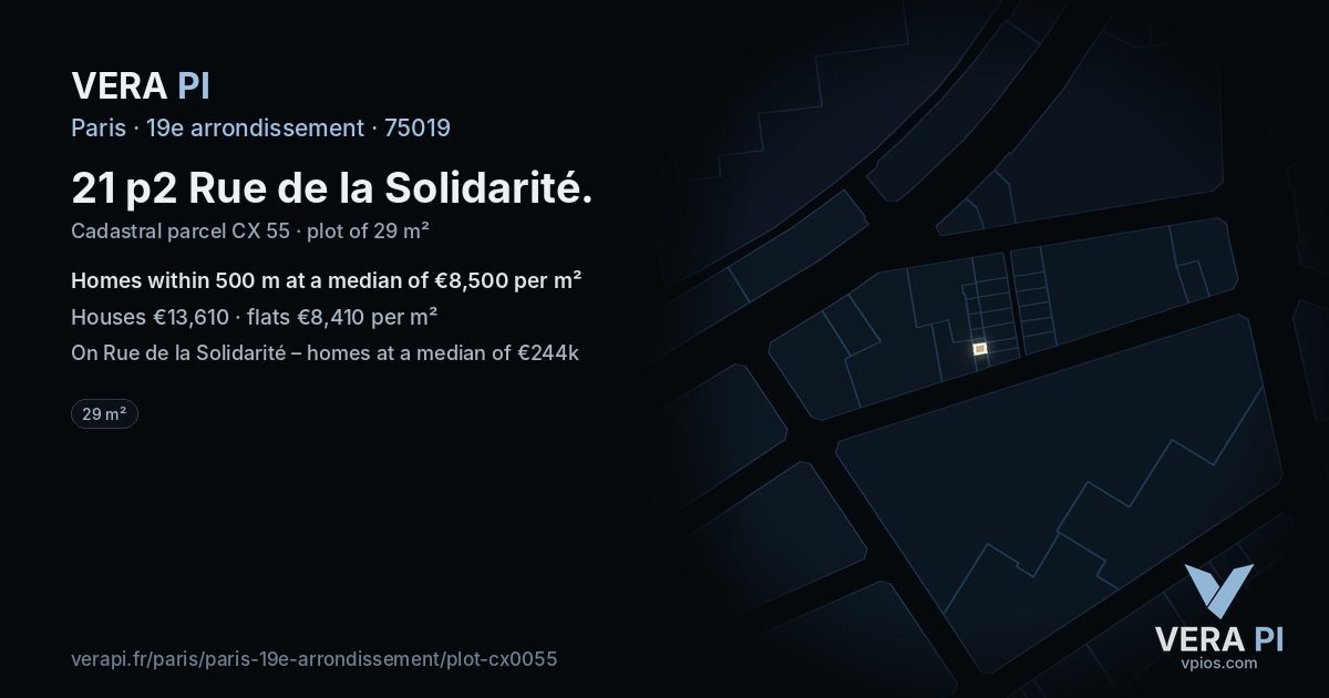 21 p2 Rue de la Solidarité, 19e arrondissement at night – the plot lit, the parcels around coloured by the prices near them