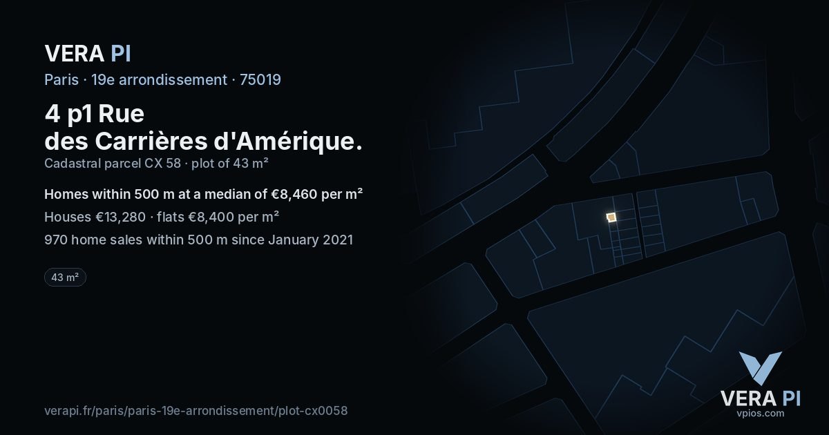 4 p1 Rue des Carrières d'Amérique, 19e arrondissement at night – the plot lit, the parcels around coloured by the prices near them