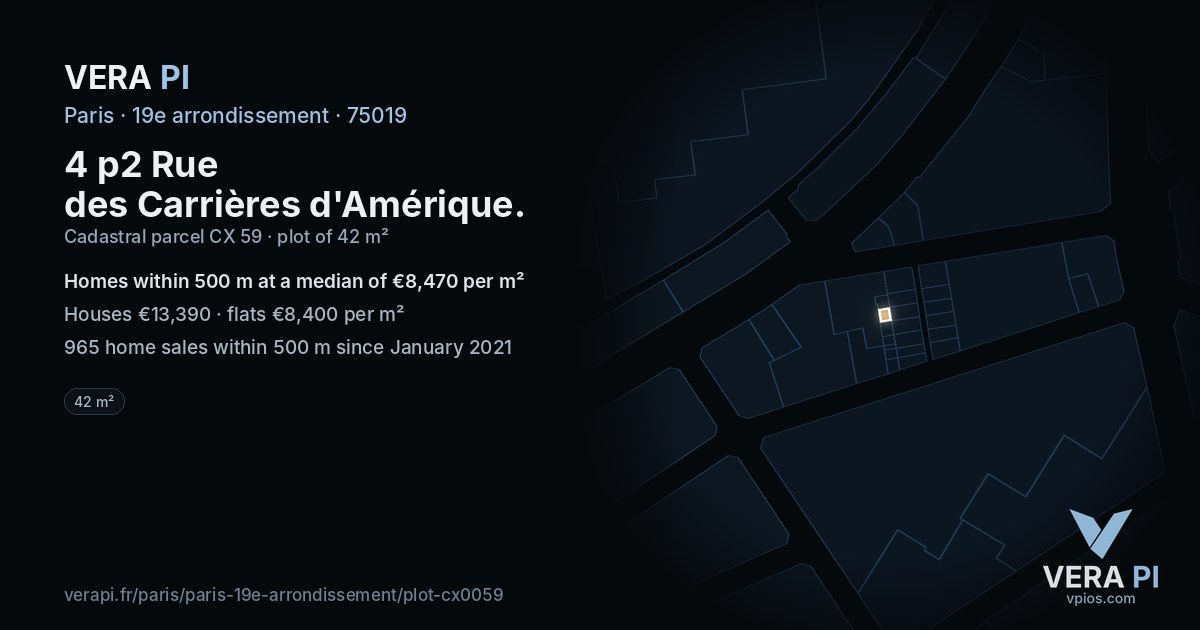 4 p2 Rue des Carrières d'Amérique, 19e arrondissement at night – the plot lit, the parcels around coloured by the prices near them