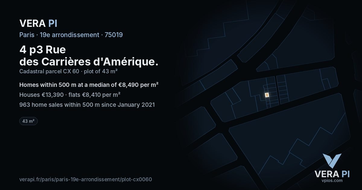 4 p3 Rue des Carrières d'Amérique, 19e arrondissement at night – the plot lit, the parcels around coloured by the prices near them