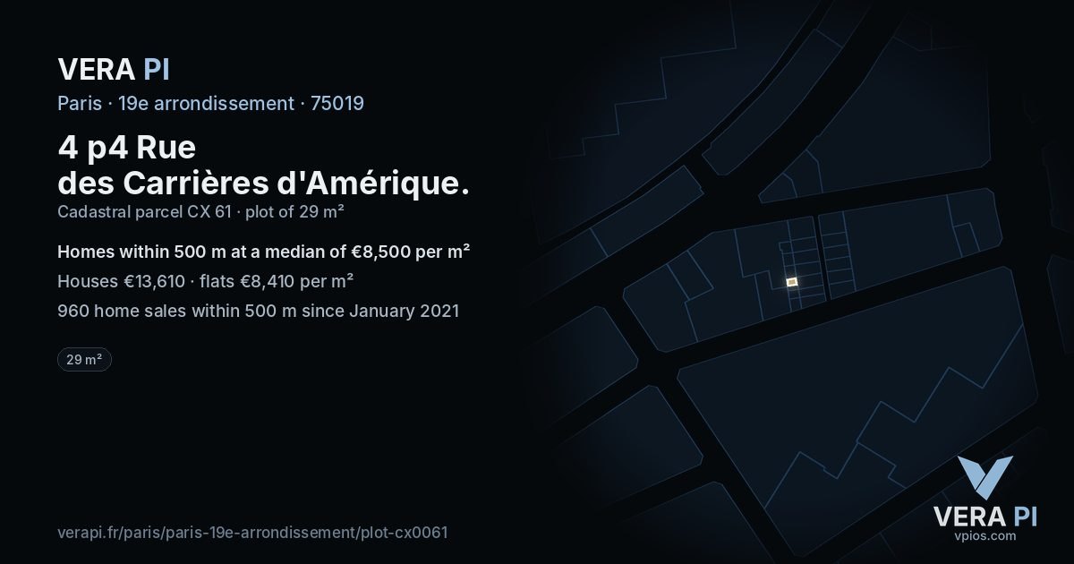 4 p4 Rue des Carrières d'Amérique, 19e arrondissement at night – the plot lit, the parcels around coloured by the prices near them