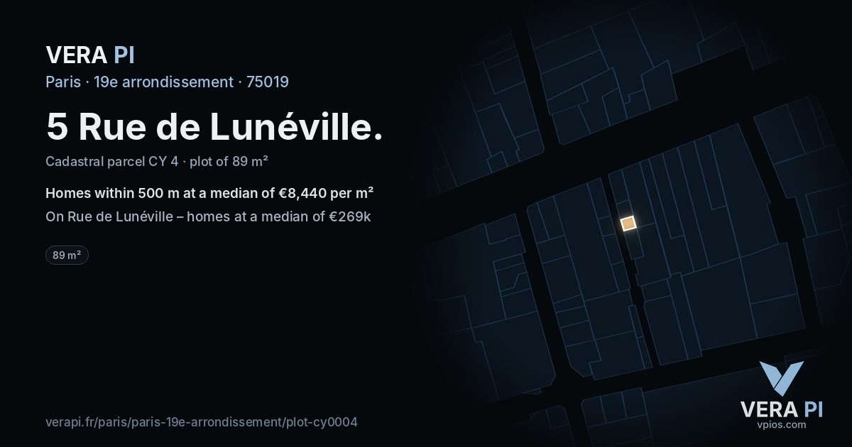 5 Rue de Lunéville, 19e arrondissement at night – the plot lit, the parcels around coloured by the prices near them