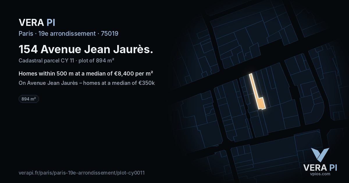 154 Avenue Jean Jaurès, 19e arrondissement at night – the plot lit, the parcels around coloured by the prices near them
