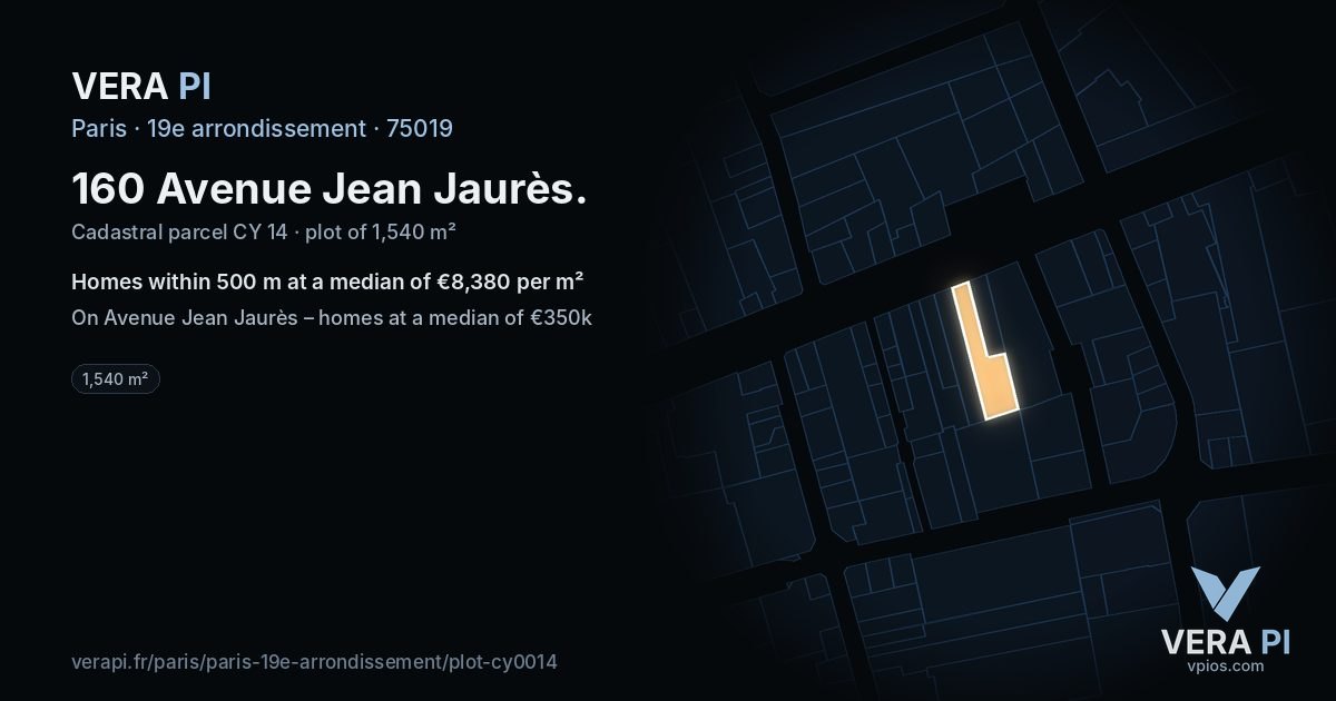 160 Avenue Jean Jaurès, 19e arrondissement at night – the plot lit, the parcels around coloured by the prices near them