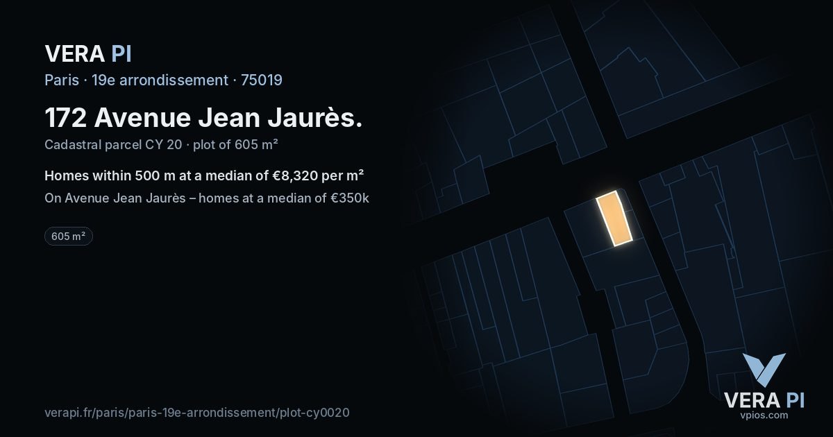 172 Avenue Jean Jaurès, 19e arrondissement at night – the plot lit, the parcels around coloured by the prices near them
