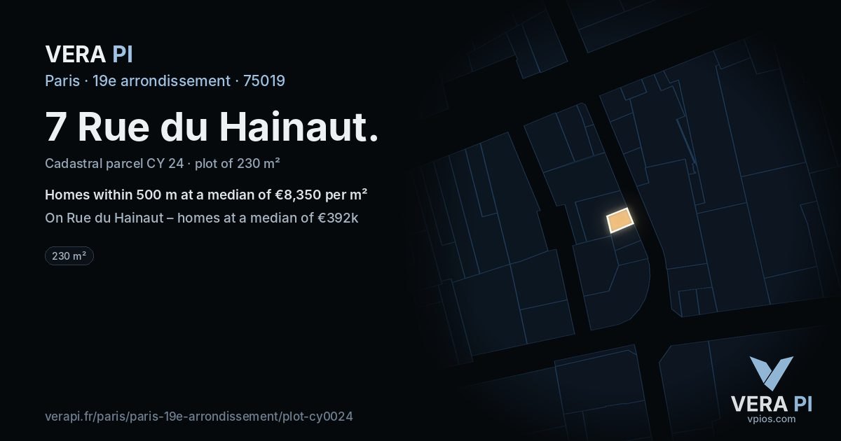 7 Rue du Hainaut, 19e arrondissement at night – the plot lit, the parcels around coloured by the prices near them