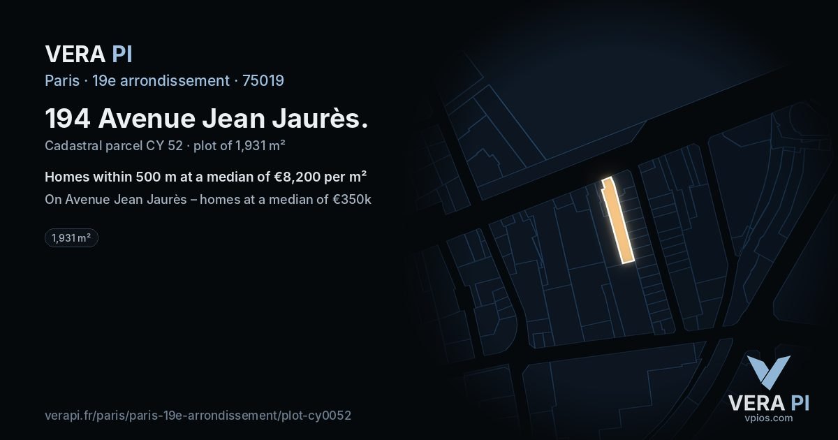 194 Avenue Jean Jaurès, 19e arrondissement at night – the plot lit, the parcels around coloured by the prices near them