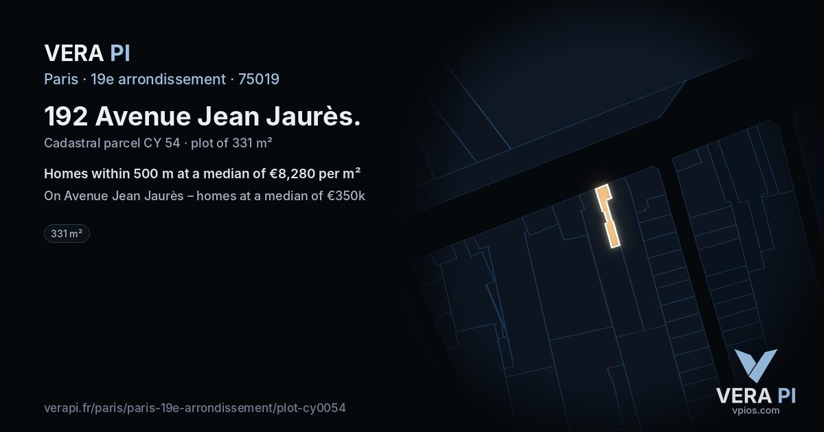 192 Avenue Jean Jaurès, 19e arrondissement at night – the plot lit, the parcels around coloured by the prices near them