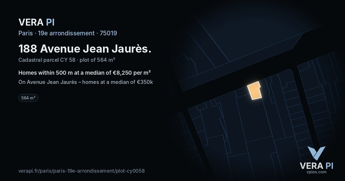 188 Avenue Jean Jaurès, 19e arrondissement at night – the plot lit, the parcels around coloured by the prices near them