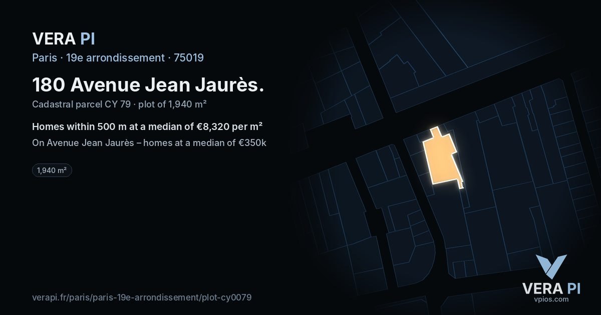 180 Avenue Jean Jaurès, 19e arrondissement at night – the plot lit, the parcels around coloured by the prices near them