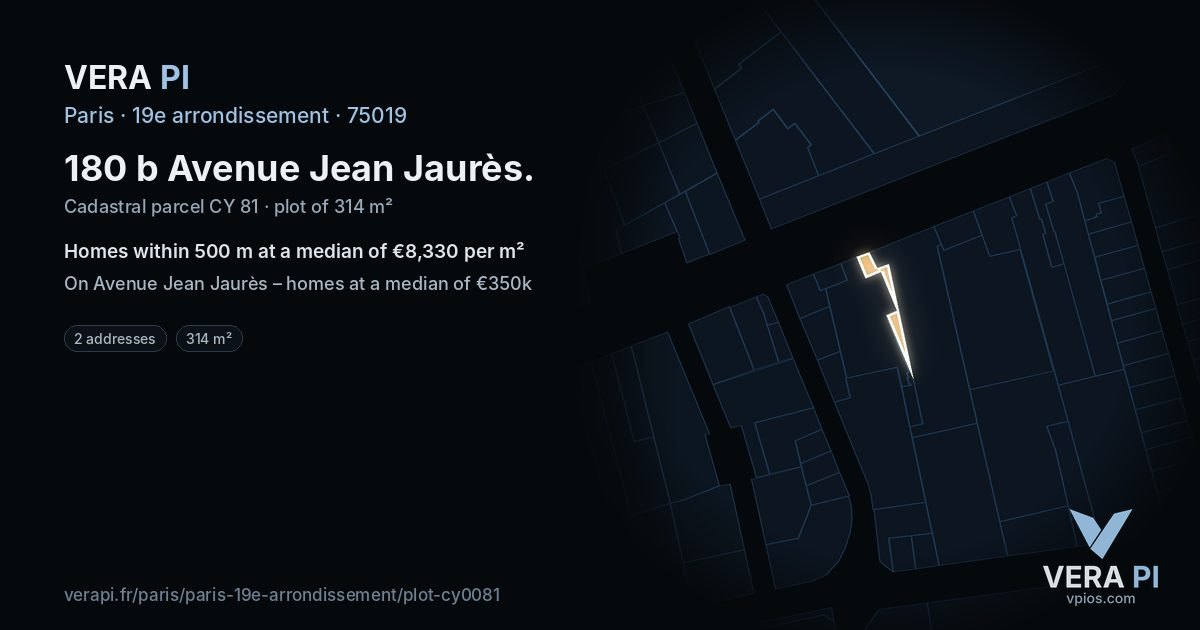 180 b Avenue Jean Jaurès, 19e arrondissement at night – the plot lit, the parcels around coloured by the prices near them