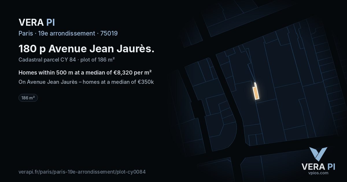 180 p Avenue Jean Jaurès, 19e arrondissement at night – the plot lit, the parcels around coloured by the prices near them