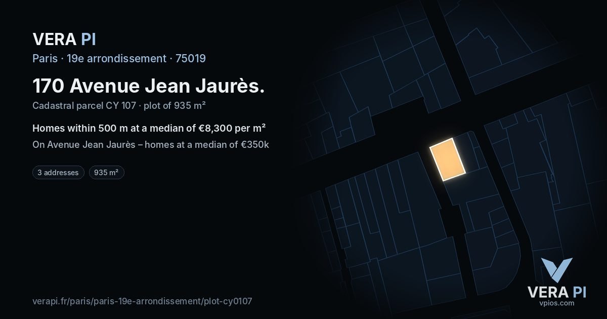 170 Avenue Jean Jaurès, 19e arrondissement at night – the plot lit, the parcels around coloured by the prices near them