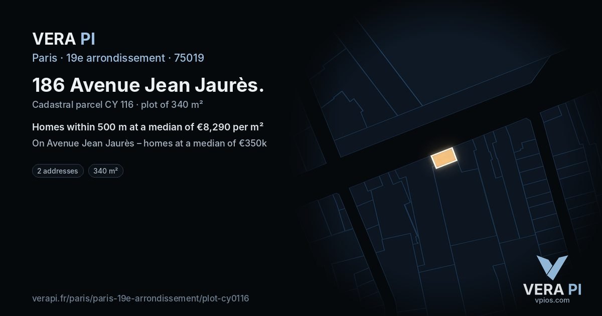 186 Avenue Jean Jaurès, 19e arrondissement at night – the plot lit, the parcels around coloured by the prices near them
