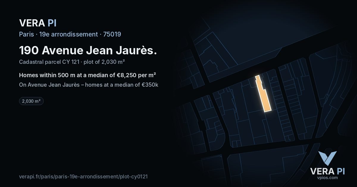 190 Avenue Jean Jaurès, 19e arrondissement at night – the plot lit, the parcels around coloured by the prices near them