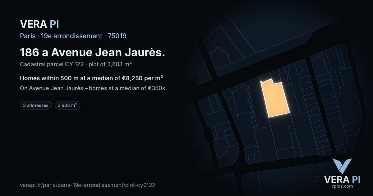 186 a Avenue Jean Jaurès, 19e arrondissement at night – the plot lit, the parcels around coloured by the prices near them