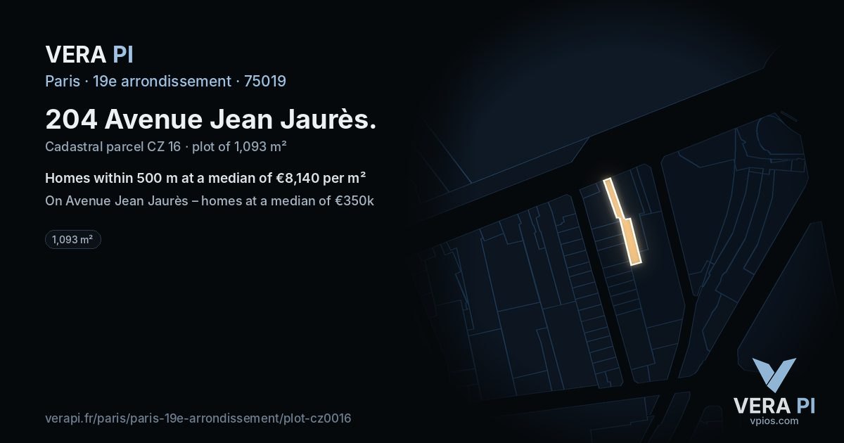 204 Avenue Jean Jaurès, 19e arrondissement at night – the plot lit, the parcels around coloured by the prices near them