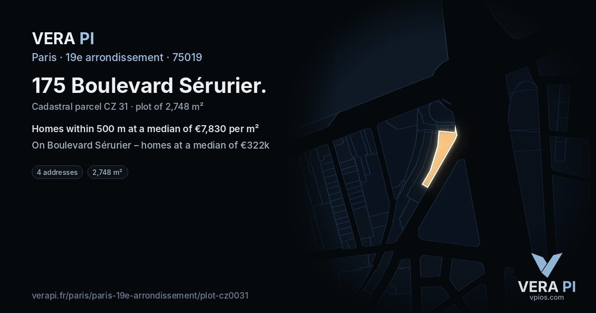 175 Boulevard Sérurier, 19e arrondissement at night – the plot lit, the parcels around coloured by the prices near them