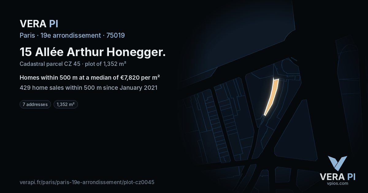 15 Allée Arthur Honegger, 19e arrondissement at night – the plot lit, the parcels around coloured by the prices near them