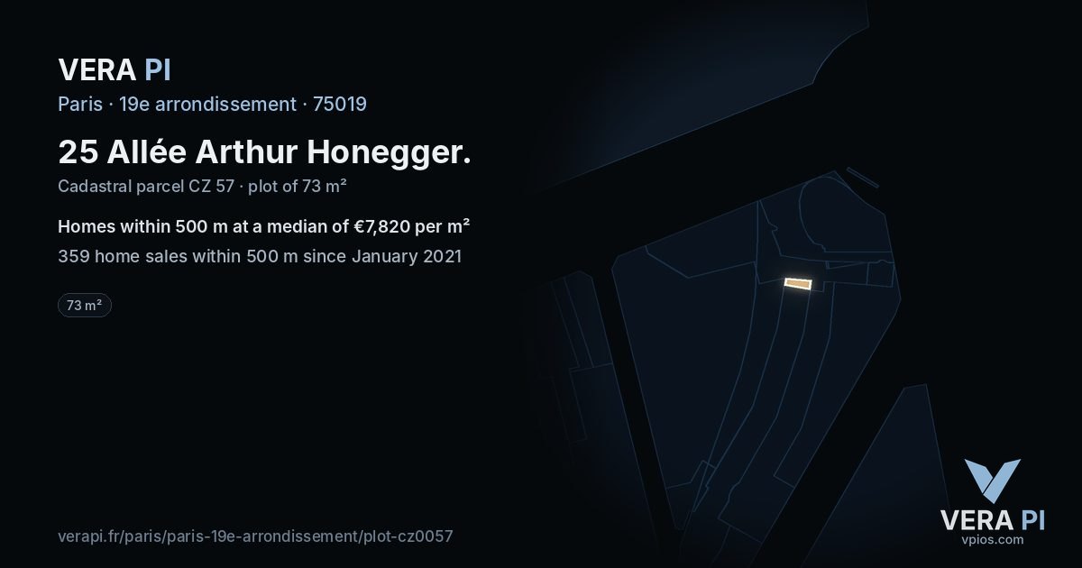25 Allée Arthur Honegger, 19e arrondissement at night – the plot lit, the parcels around coloured by the prices near them