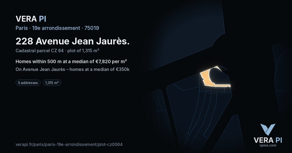 228 Avenue Jean Jaurès, 19e arrondissement at night – the plot lit, the parcels around coloured by the prices near them