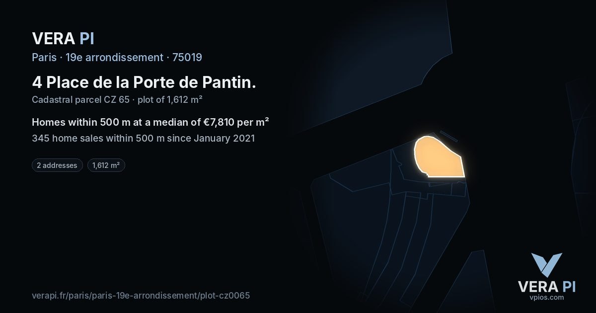 4 Place de la Porte de Pantin, 19e arrondissement at night – the plot lit, the parcels around coloured by the prices near them