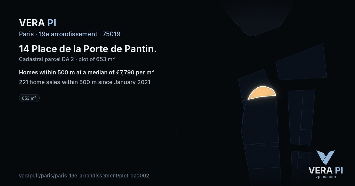 14 Place de la Porte de Pantin, 19e arrondissement at night – the plot lit, the parcels around coloured by the prices near them