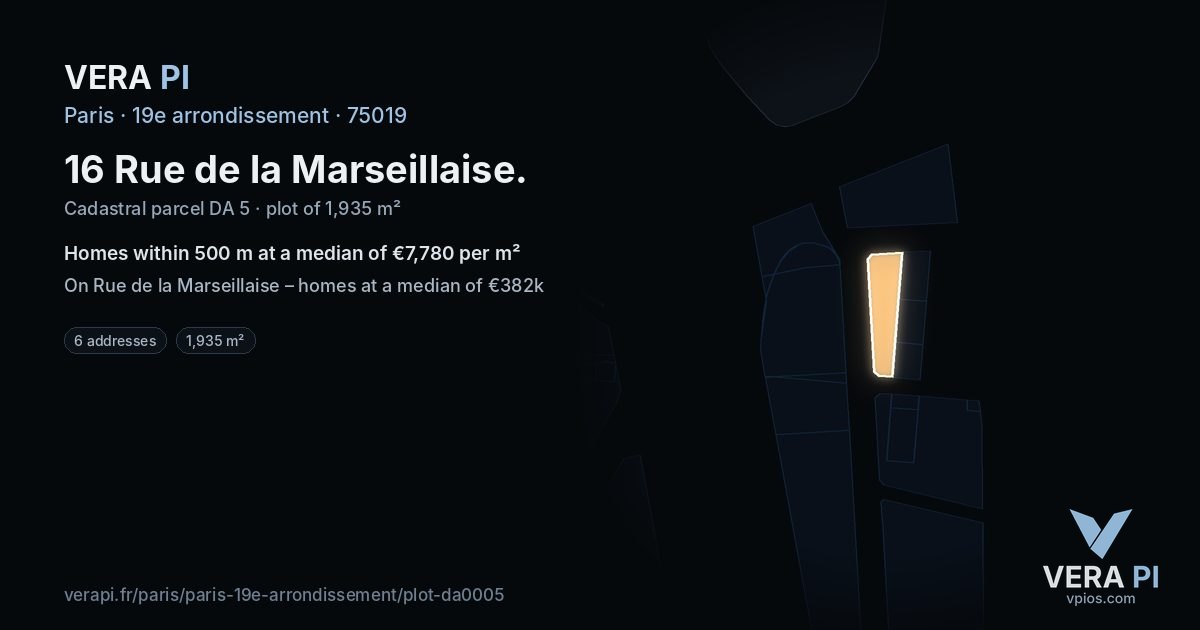 16 Rue de la Marseillaise, 19e arrondissement at night – the plot lit, the parcels around coloured by the prices near them