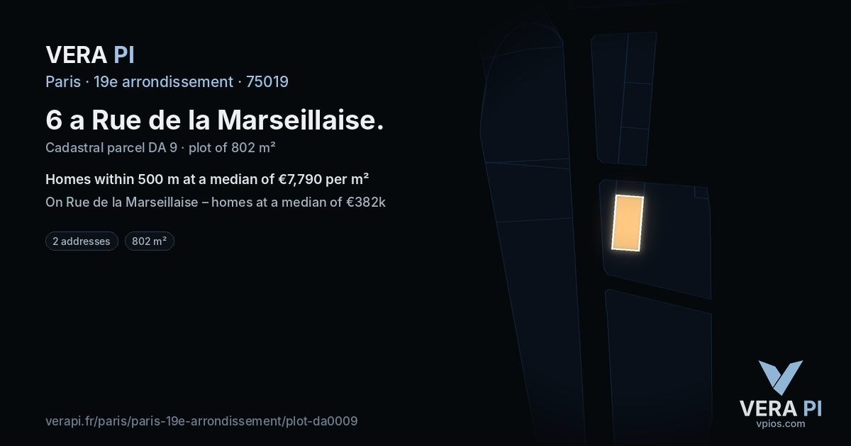 6 a Rue de la Marseillaise, 19e arrondissement at night – the plot lit, the parcels around coloured by the prices near them