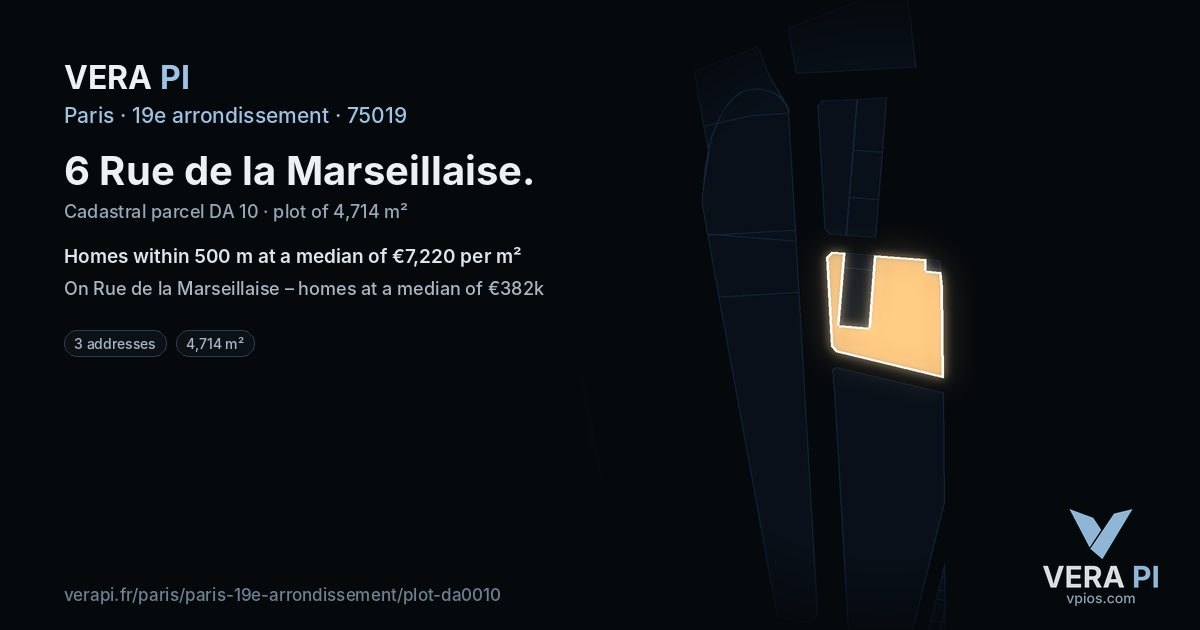 6 Rue de la Marseillaise, 19e arrondissement at night – the plot lit, the parcels around coloured by the prices near them