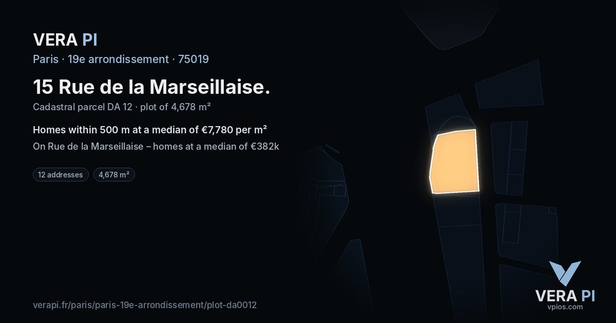 15 Rue de la Marseillaise, 19e arrondissement at night – the plot lit, the parcels around coloured by the prices near them