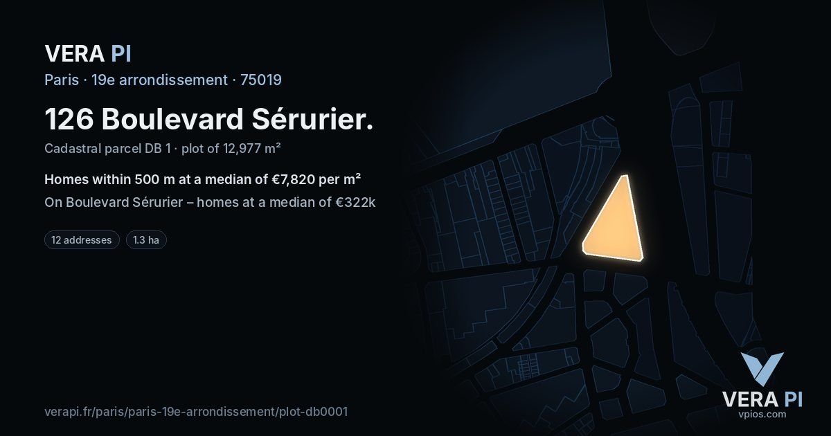 126 Boulevard Sérurier, 19e arrondissement at night – the plot lit, the parcels around coloured by the prices near them