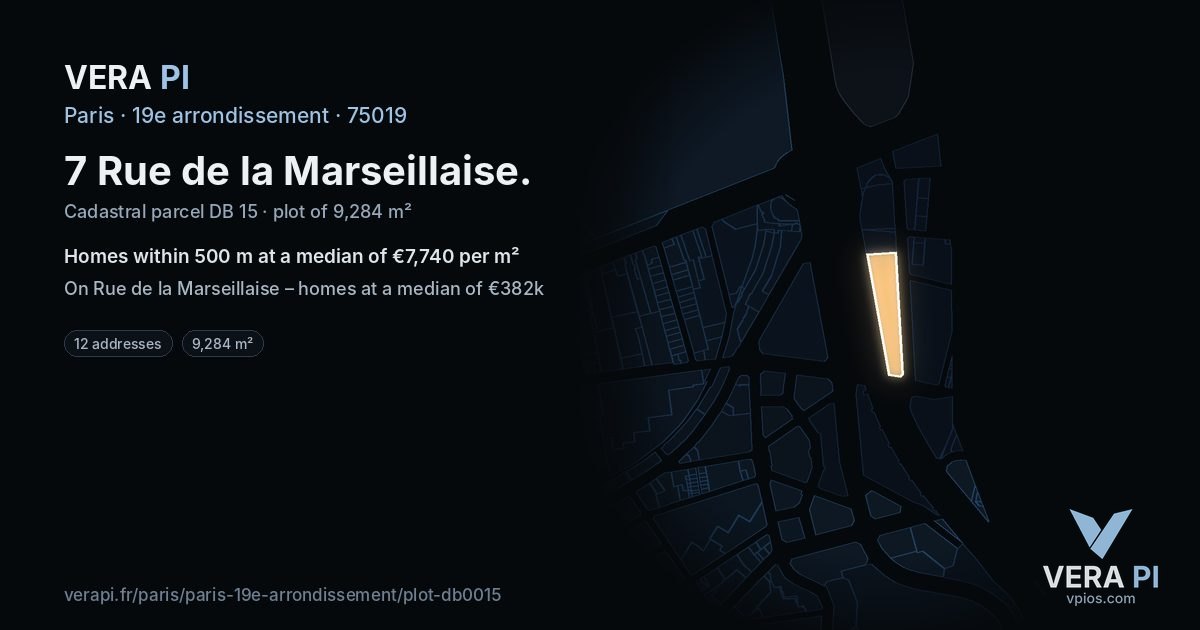 7 Rue de la Marseillaise, 19e arrondissement at night – the plot lit, the parcels around coloured by the prices near them