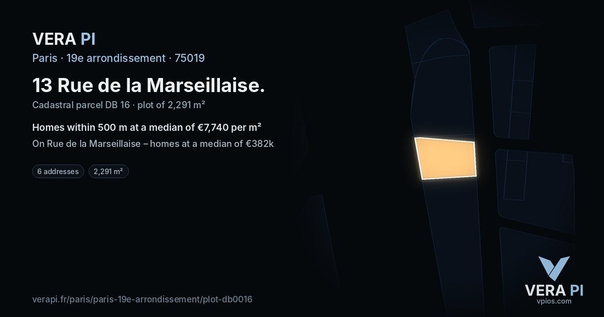 13 Rue de la Marseillaise, 19e arrondissement at night – the plot lit, the parcels around coloured by the prices near them