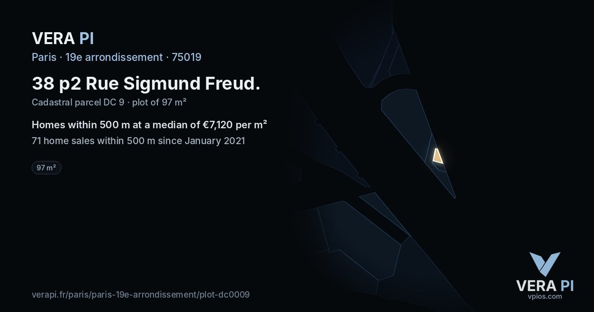 38 p2 Rue Sigmund Freud, 19e arrondissement at night – the plot lit, the parcels around coloured by the prices near them